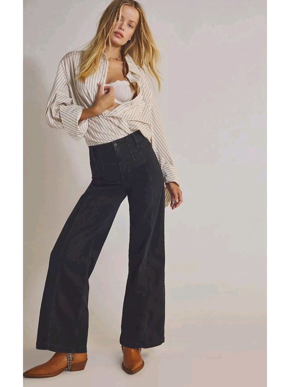We The Free People Libre Wide Leg Jeans Cafe Noir Size 30